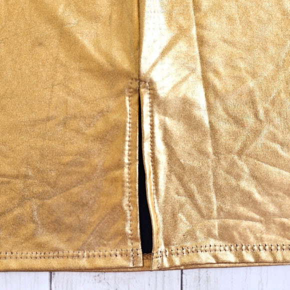 NEW Hybrid & Company Metallic Gold Wet Look High Waist Stretchy Bodycon Skirt - Picture 11 of 12